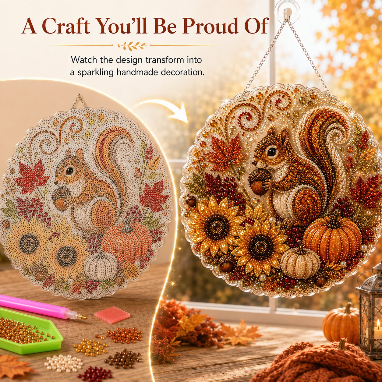 ✨Autumn Diamond Painting Hanging Ornament Kit | Luxury Flocked Canvas with Scratch-Resistant Non-Fading Diamond Beads DIY Handmade Fall Hanging Decor 🍁💎