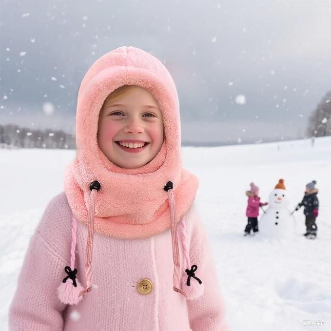 Winter Balaclava & Neck Warmer Hat - Windproof Thermal Kids Full Face Mask with Detachable Hood