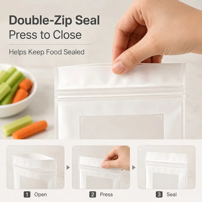 🥬 50/100PCS Reusable Long Food Storage Bags, Double-Zip Seal Freshness Bags for Kitchen