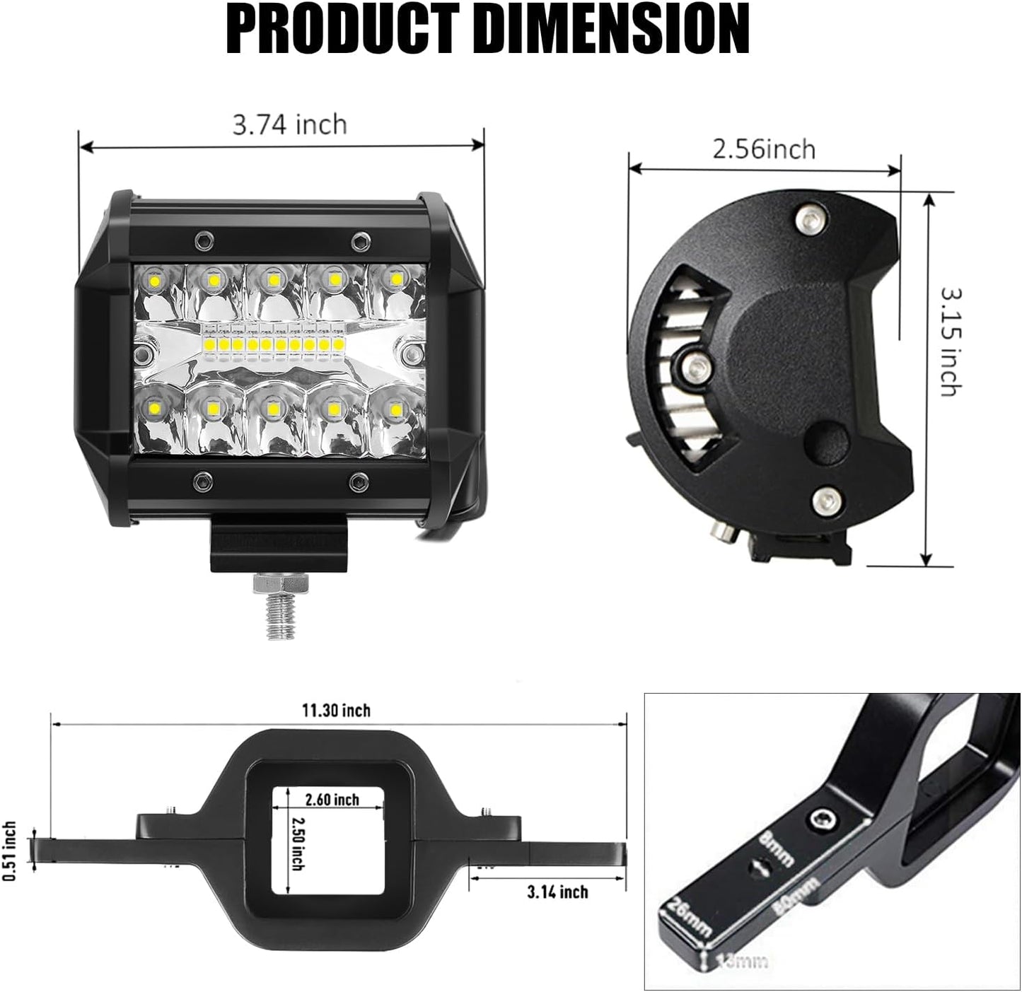 2pcs 4 Inch LED Pods with Tow Hitch Mounting Brackets