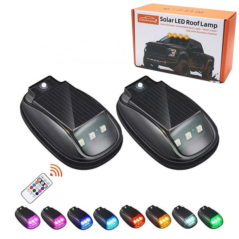 🔥Solar-powered RGB strobe light on car roof with remote control💡