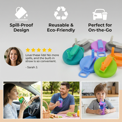 2-in-1 Reusable Silicone Can Lid with Straws – Spill-Proof Drink Cover for On-the-Go (2-Pack)