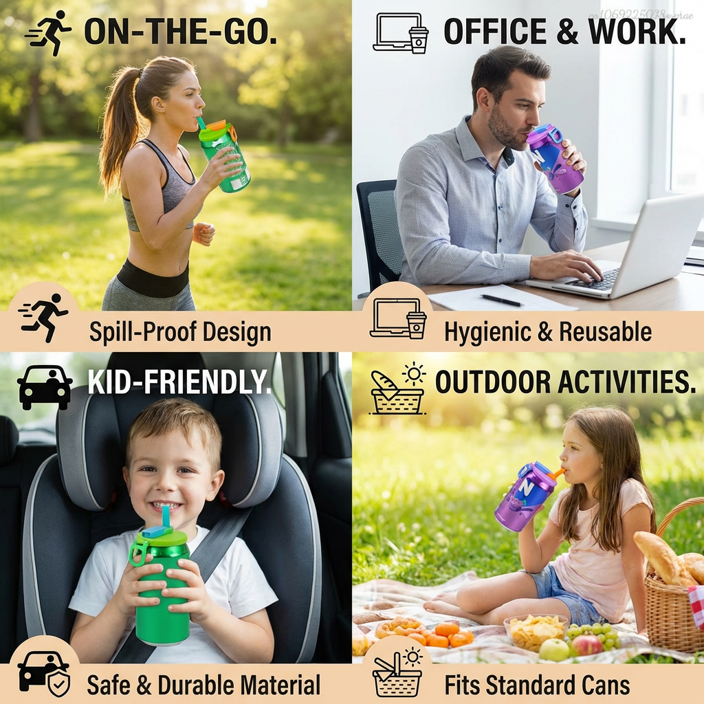 2-in-1 Reusable Silicone Can Lid with Straws – Spill-Proof Drink Cover for On-the-Go (2-Pack)