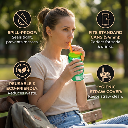 2-in-1 Reusable Silicone Can Lid with Straws – Spill-Proof Drink Cover for On-the-Go (2-Pack)