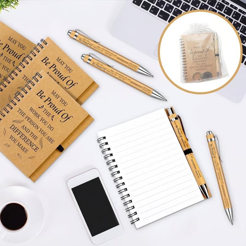 ❤️“Proud of You" Inspirational Keychain, Notepad & Bamboo Pen Gifts Set