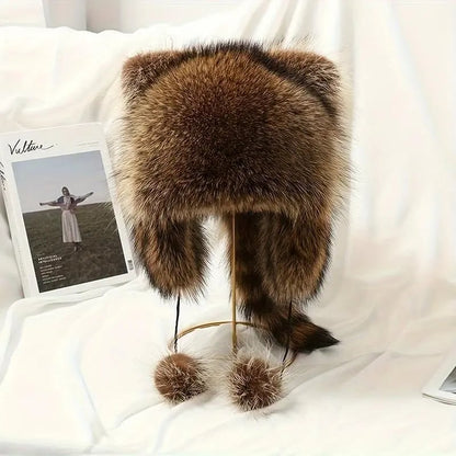 2025 Raccoon Tail Mood Hat – Retro Y2K Detachable Fluffy Earmuffs, Hypoallergenic Winter Accessory, Machine-Washable, Cozy Cottagecore Style for Outdoor and Casual Wear