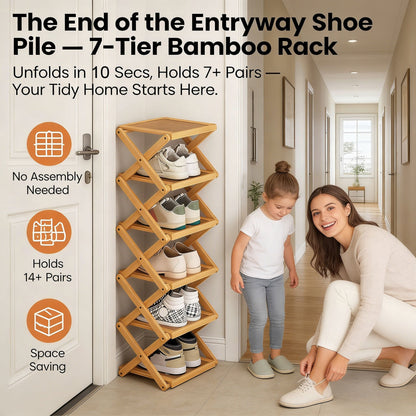 Instant-Use Bamboo Rack – 9 Tiers, No Tools Needed🌿👟