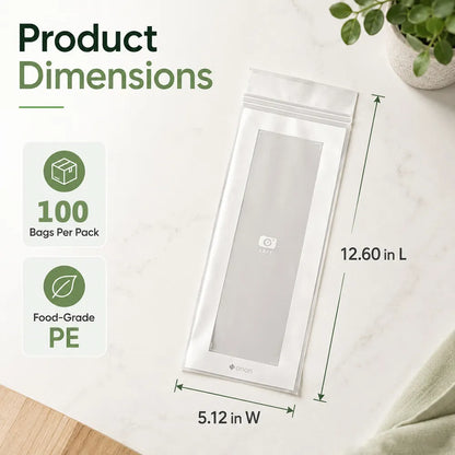 🥬 50/100PCS Reusable Long Food Storage Bags, Double-Zip Seal Freshness Bags for Kitchen