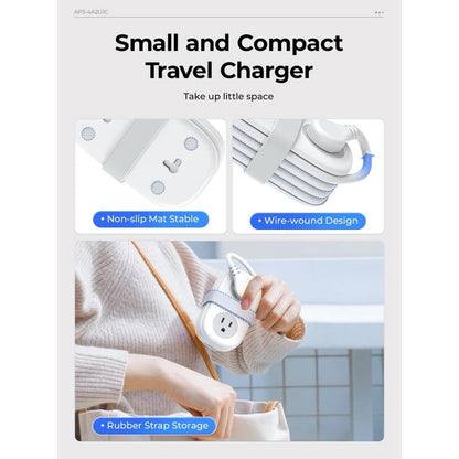 Travel Power Strip,4 Outlets 2 USB Ports (1 USB C) with 4FT Wrapped Short Extension Cord Small Power Strip