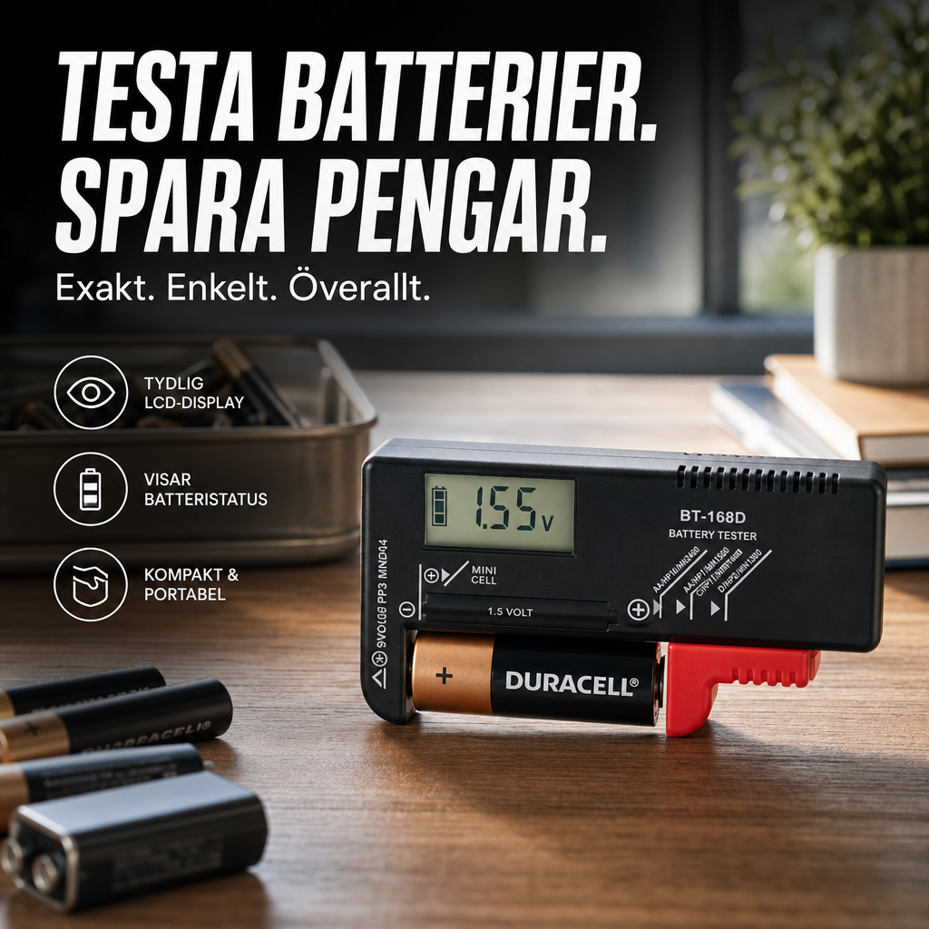 🛒 50% RABATT NU! 🔋 Universell digital batteritestare – Lättavläst display, Kompakt & Enkel hantering – Perfekt för Bilbatterier, Lilla batterier, Verktyg & Hushållsbruk 🌿