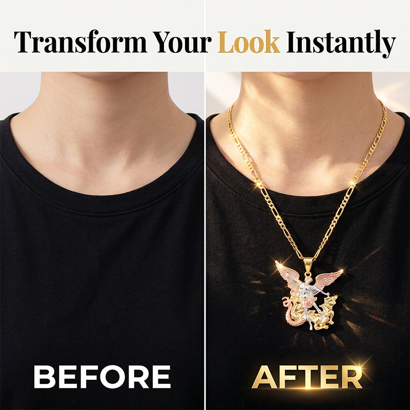 📢📢48% OFF !! ⏰Tri-Tone Angel Guardian Pendant Necklace🪽📿