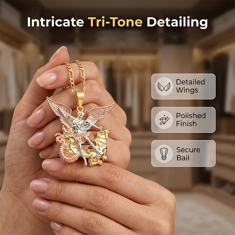 📢📢48% OFF !! ⏰Tri-Tone Angel Guardian Pendant Necklace🪽📿