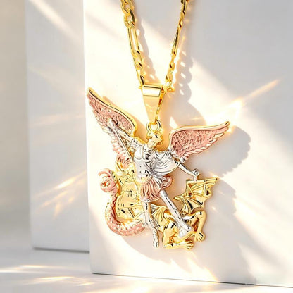 📢📢48% OFF !! ⏰Tri-Tone Angel Guardian Pendant Necklace🪽📿