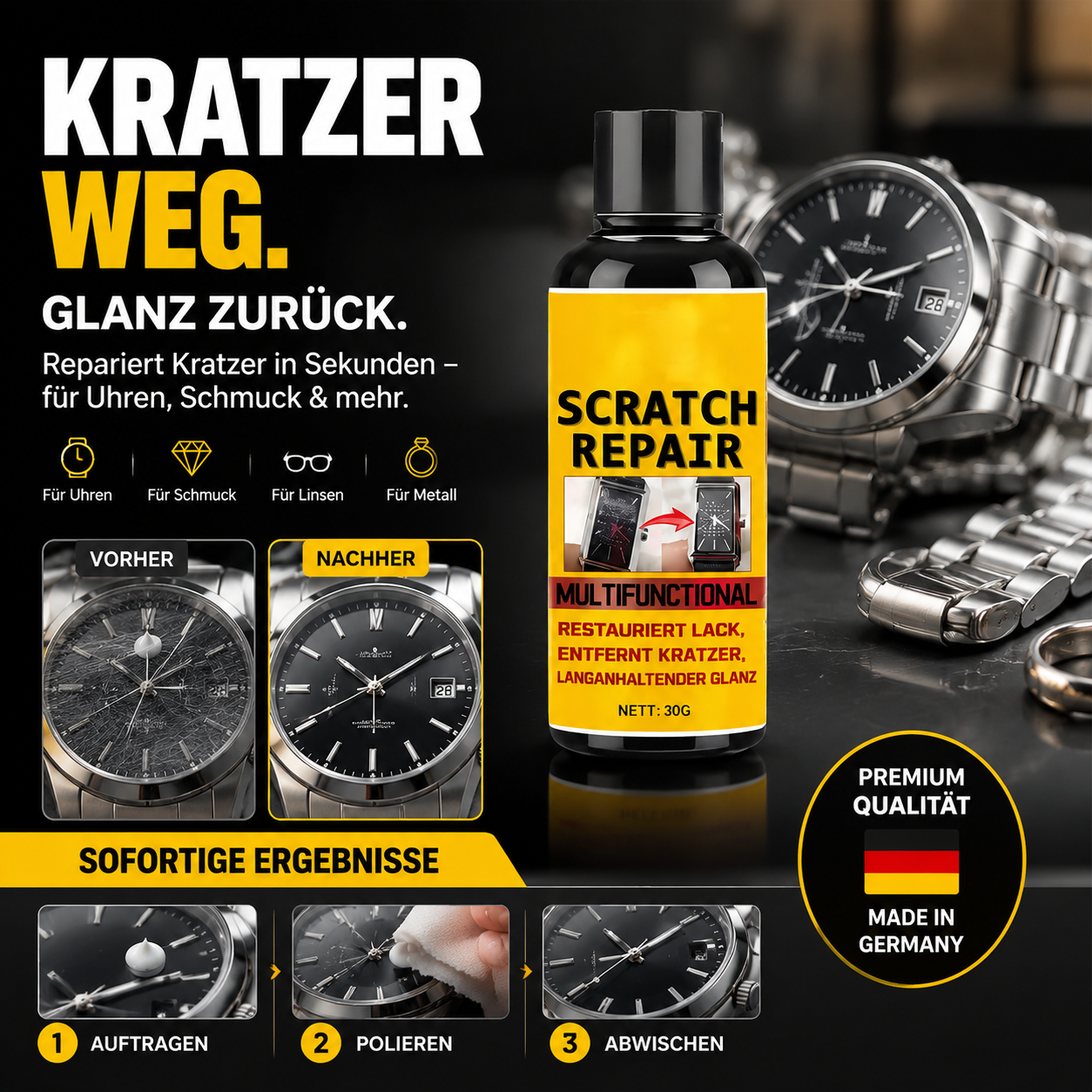 🚗 –49 % HEUTE! Multifunktionale Kratzer-Politur – entfernt Kratzer, Oxidation & Lackschäden – für Autolack, Metall, Glas & Uhren geeignet – einfach anzuwenden & schnell wirksam