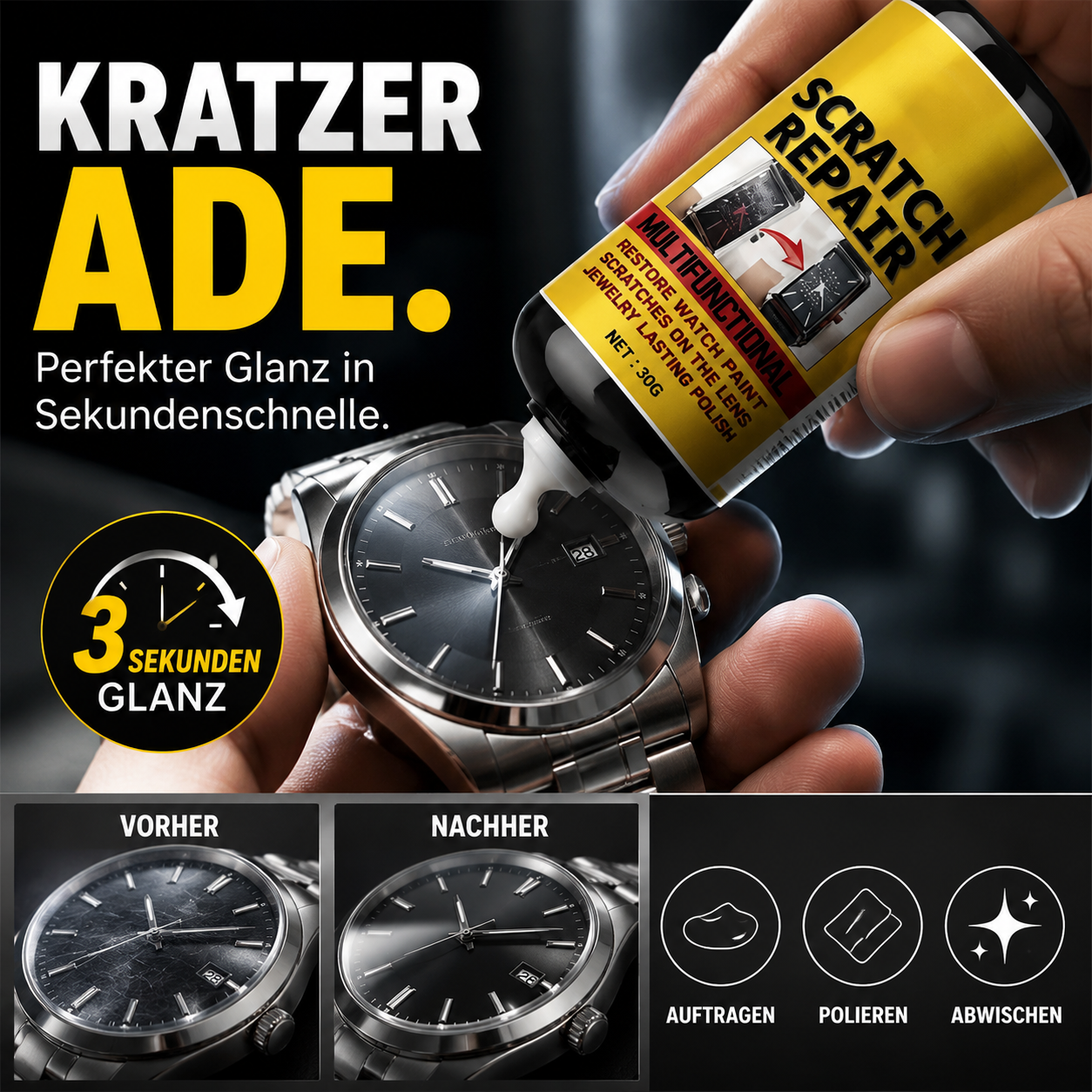 🚗 –49 % HEUTE! Multifunktionale Kratzer-Politur – entfernt Kratzer, Oxidation & Lackschäden – für Autolack, Metall, Glas & Uhren geeignet – einfach anzuwenden & schnell wirksam