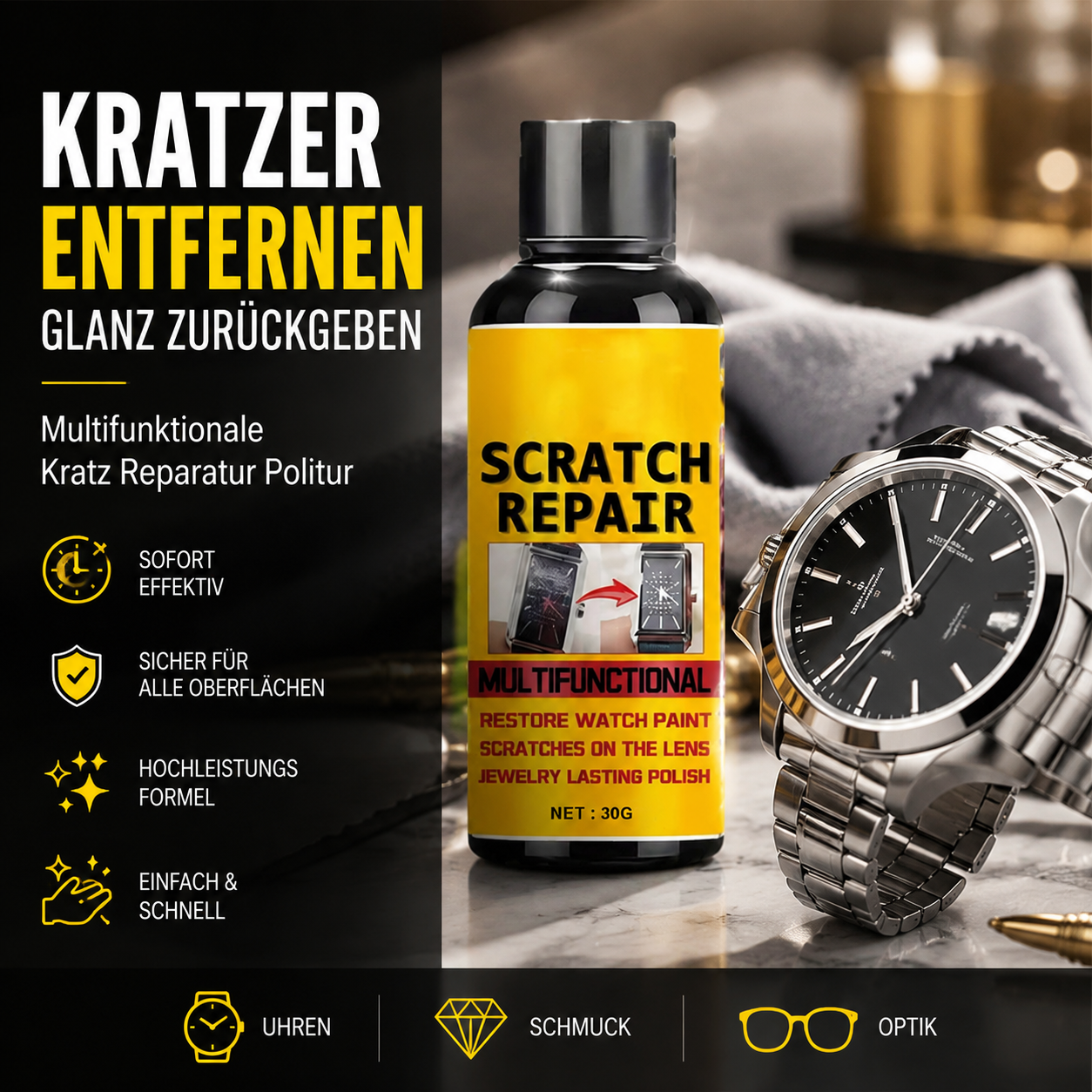 🚗 –49 % HEUTE! Multifunktionale Kratzer-Politur – entfernt Kratzer, Oxidation & Lackschäden – für Autolack, Metall, Glas & Uhren geeignet – einfach anzuwenden & schnell wirksam