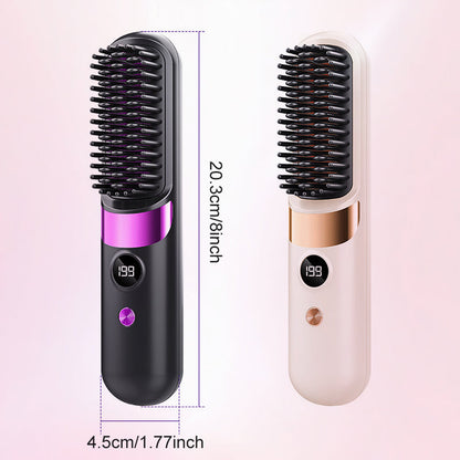 💇‍♀️50% OFF NOW ! ✨3-in-1 Cordless Hair Straightener Comb – USB rechargeable, adjustable temperature, anti-scald teeth, portable travel design. Women daily hair styling essential!