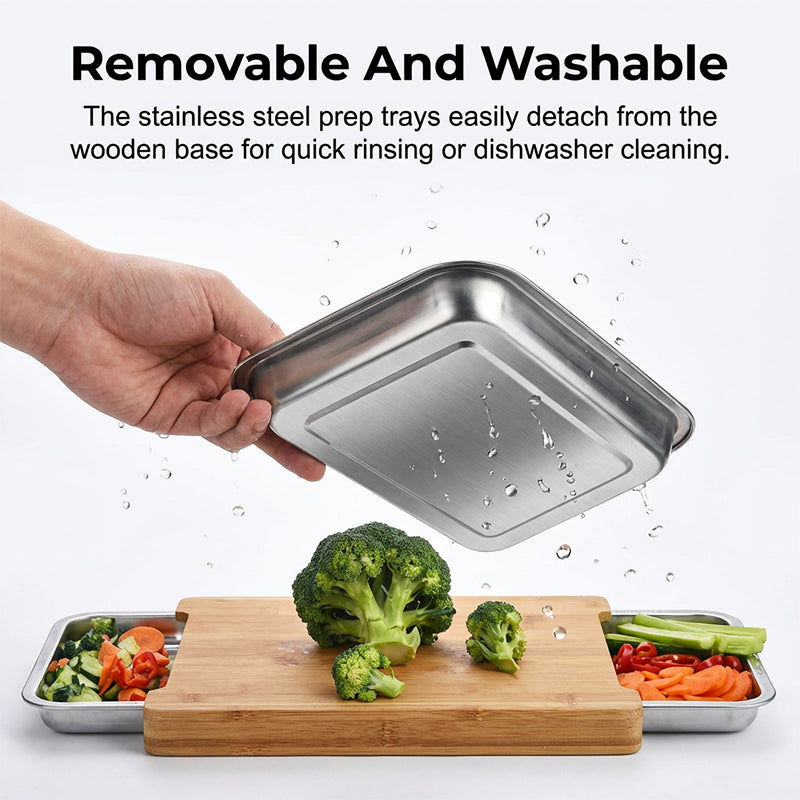 🔪Wooden Cutting Board with Slide-Out Trays