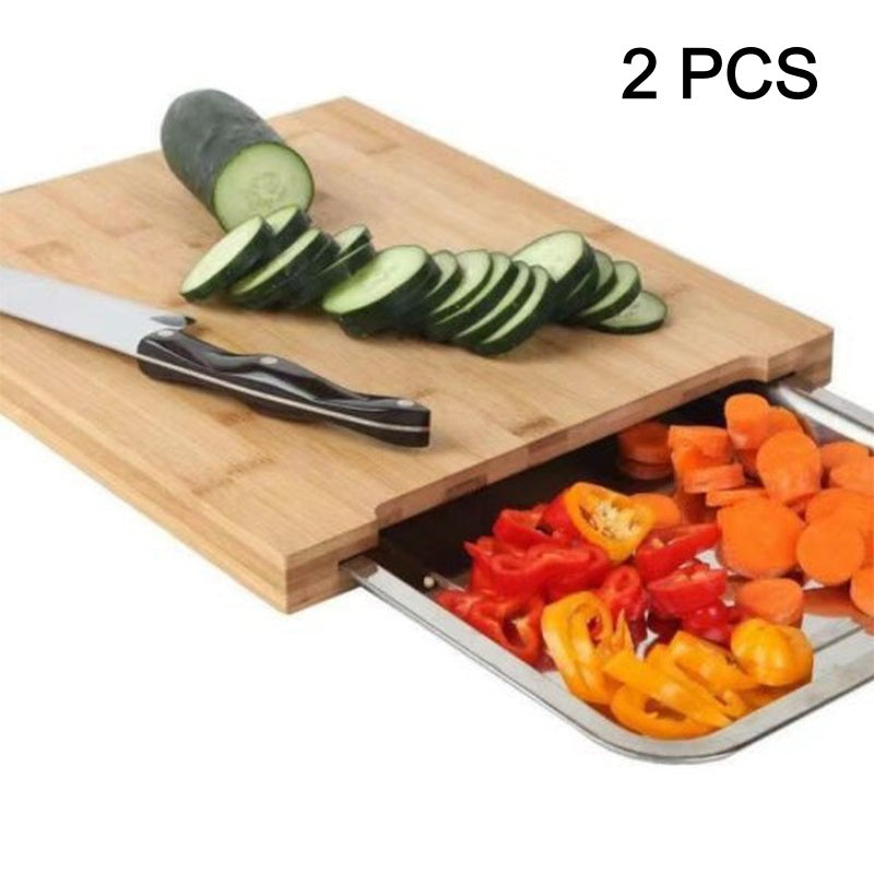 🔪Wooden Cutting Board with Slide-Out Trays