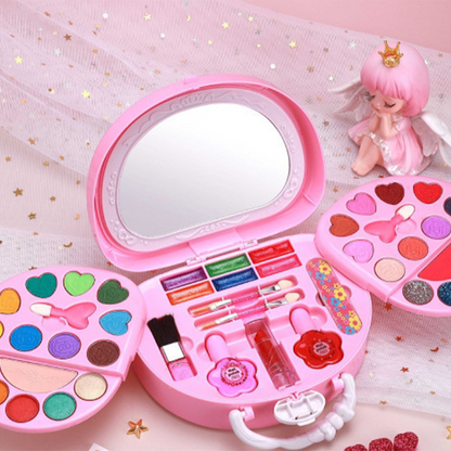 💄 50 % RABATT NU! 🎀 Tvättbar sminkleksaksset för barn med bärbar rosa handväska – säkra formler, vikbara paletter & komplett kit – perfekt present för små fashionistas ✨