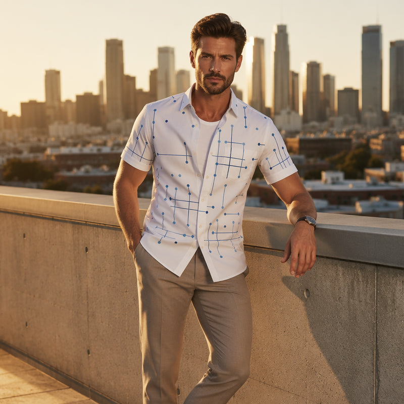 ☀️👔 LIMITED-TIME 50% OFF! Men’s Geometric Print Relaxed-Fit Button-Down Shirt – Soft Summer Feel, Roomy Comfort & Vacation-Ready Style ✨