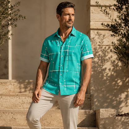 ☀️👔 LIMITED-TIME 50% OFF! Men’s Geometric Print Relaxed-Fit Button-Down Shirt – Soft Summer Feel, Roomy Comfort & Vacation-Ready Style ✨