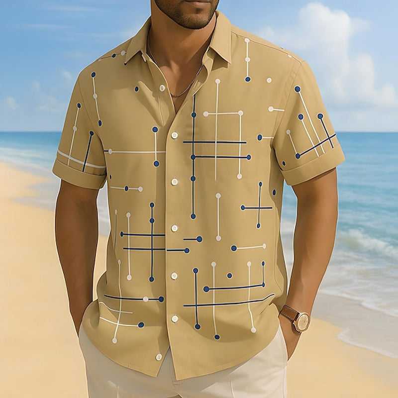 ☀️👔 LIMITED-TIME 50% OFF! Men’s Geometric Print Relaxed-Fit Button-Down Shirt – Soft Summer Feel, Roomy Comfort & Vacation-Ready Style ✨