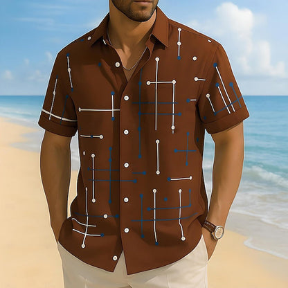 ☀️👔 LIMITED-TIME 50% OFF! Men’s Geometric Print Relaxed-Fit Button-Down Shirt – Soft Summer Feel, Roomy Comfort & Vacation-Ready Style ✨