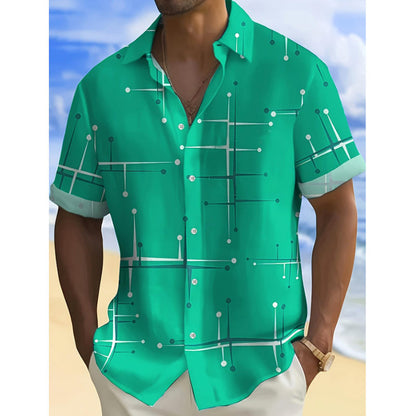 ☀️👔 LIMITED-TIME 50% OFF! Men’s Geometric Print Relaxed-Fit Button-Down Shirt – Soft Summer Feel, Roomy Comfort & Vacation-Ready Style ✨