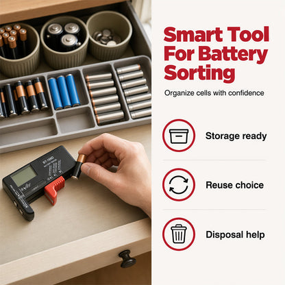 🛒 50% RABATT NU! 🔋 Universell digital batteritestare – Lättavläst display, Kompakt & Enkel hantering – Perfekt för Bilbatterier, Lilla batterier, Verktyg & Hushållsbruk 🌿
